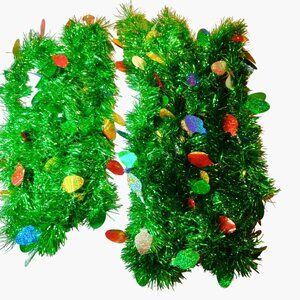 Green Tinsel Garland Multicolor Christmas Lights Accents 12 ft